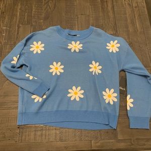Daisy Printed Blue Sweater